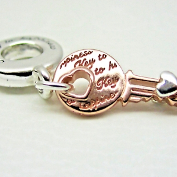Authentic NEW Pandora Two Tone Key and Sliding Heart Charm S925ALE 14K RGP - Picture 2 of 8
